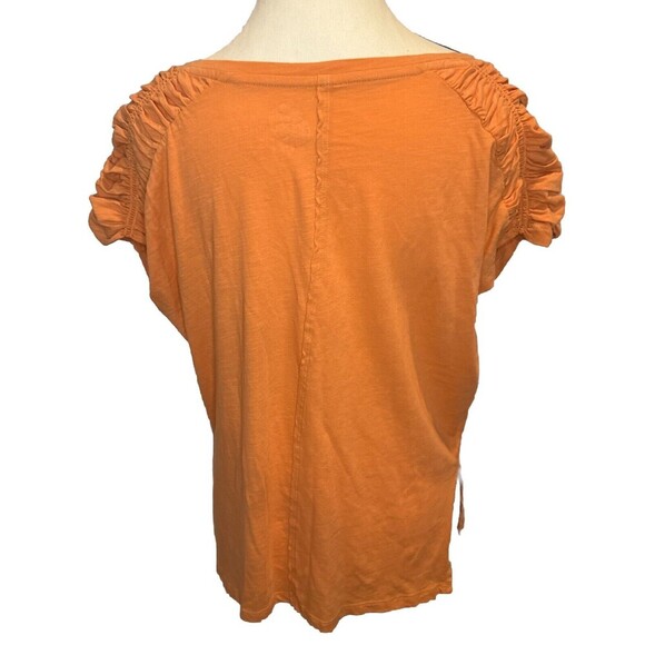 Anthropologie Pilcro Creamy ORANGE Smocked Cotton Tee Muscle T Shirt Sz XS - Picture 4 of 11